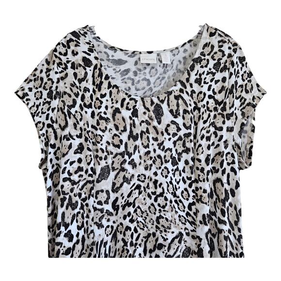 CHICO'S 3 Women XL Maxi Dress Leopard Leopard Front Slits Cap Sleeve Jersey Knit - Picture 2 of 7